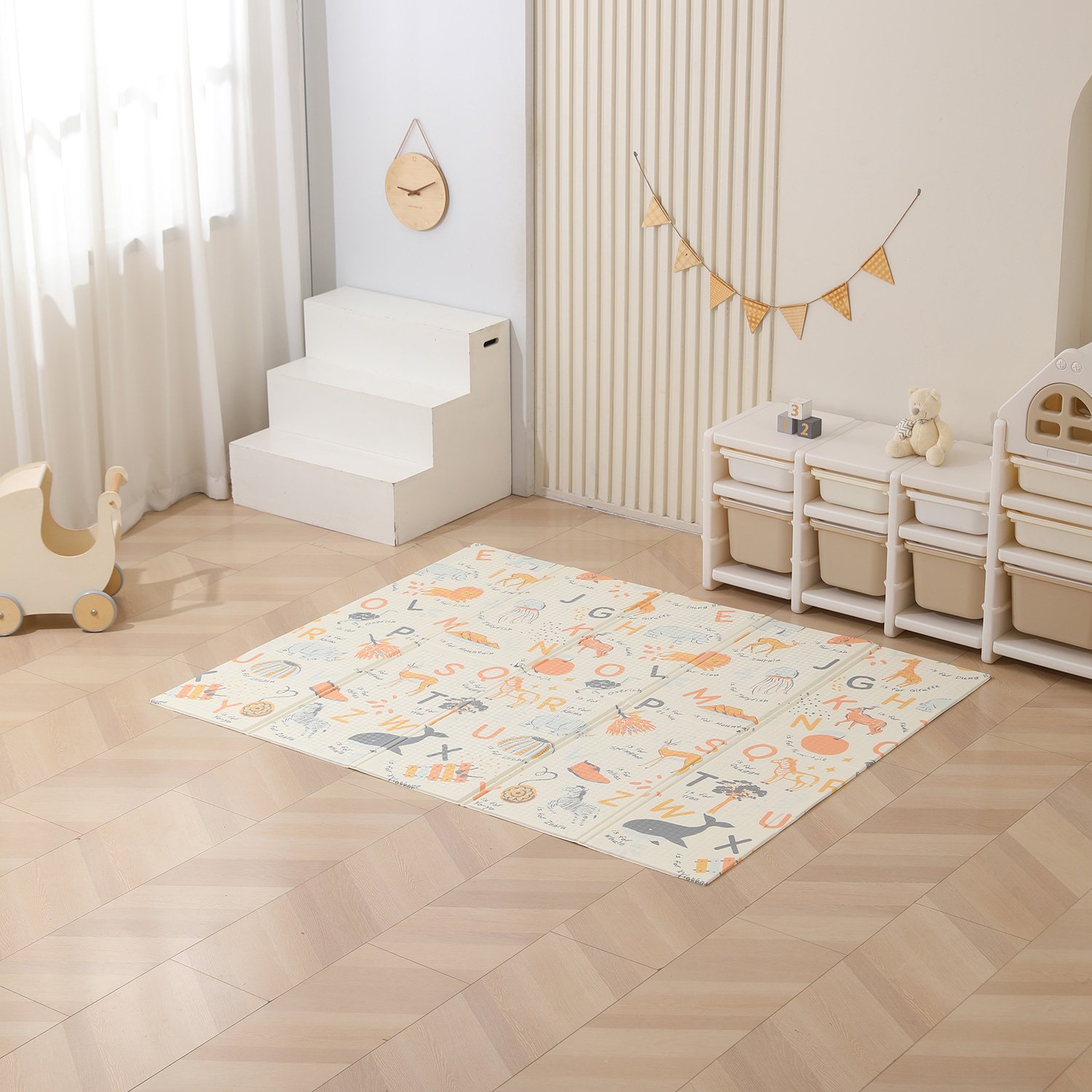 Игровой коврик складной UNIX Kids Learning / Познания 120x150 см бежевый