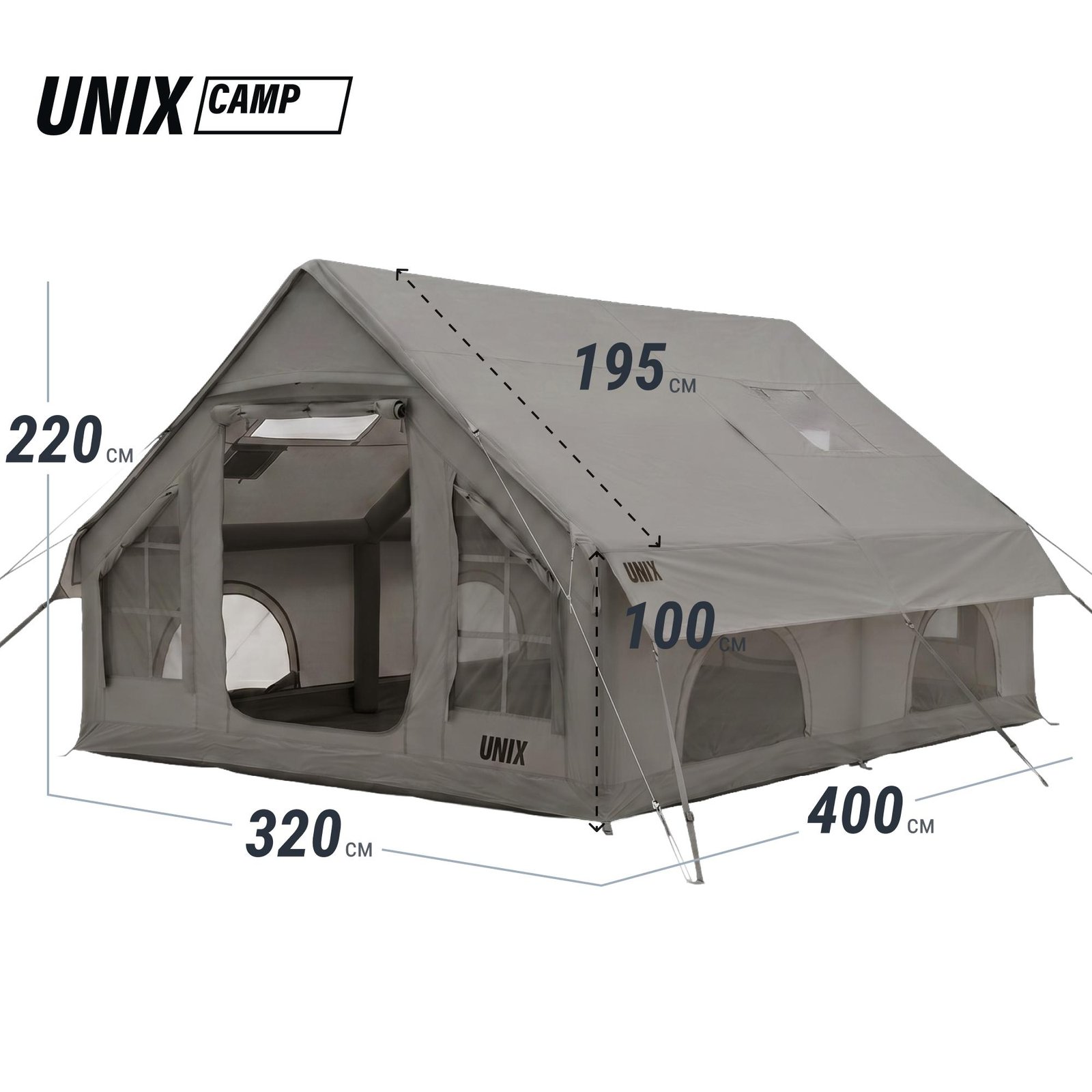 Надувная палатка UNIX Camp Sirius 4х3 серый (+ навес)