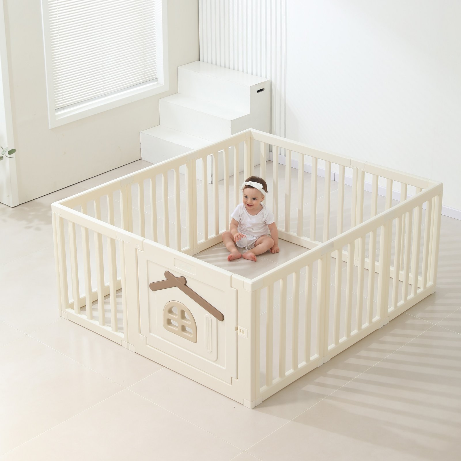Большой детский игровой манеж UNIX Kids Classic Tree House / Классик домик на дереве 150 x 130 см бежевый