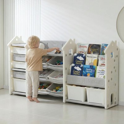 Стеллаж для игрушек и книг UNIX Kids Сastle / Замок серый