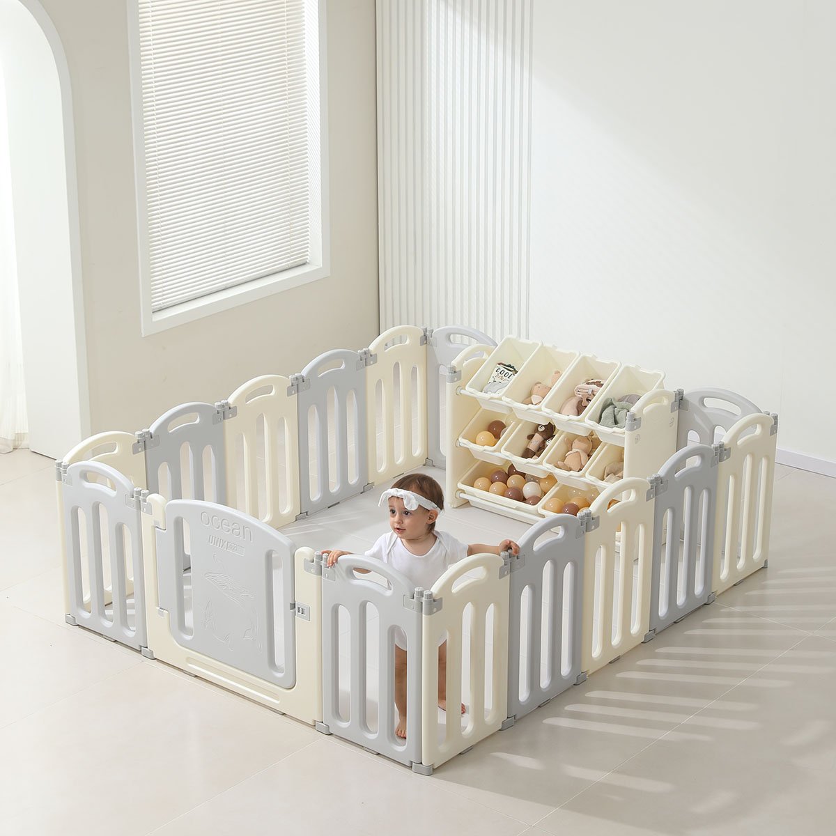 Манеж UNIX Kids Ocean / Океан (225 x 188 см) серый